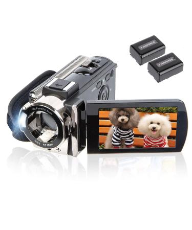 kicteck Video Camera Camcorder Digital Camera Recorder Full HD 1080P 15FPS 24MP 3.0 Inch 270 Degree Rotation LCD 16X Zoom Camcorder with 2 Batteries(604s) Black
