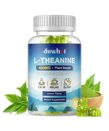 L-Theanine Gummies 400mg Chewable Theanine Supplement for Adults & Kids 4+ Natural Stress Relief zzZ & Focus Supplement Vegan Low Sugar Non-Drowsy Lemon Flavor 60 Chewables 1 Count (Pack of 60)