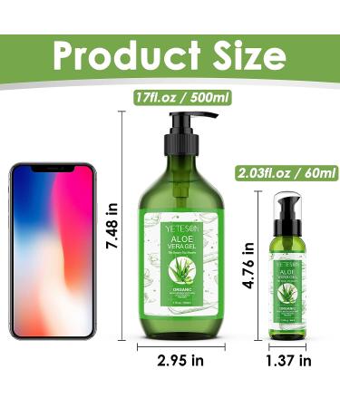 YETESON Aloe Vera Gel After Sun - Natural Organic Skin Care for Hydrating & Soothing Face, Body, Hair & Hands - Sunburn Relief & After Shave Cooling Cream - 17fl oz/ 500ml - Buy Online on GoSupps.com