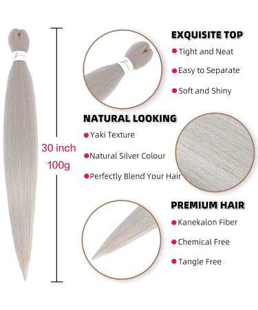 Xusuperb 30 Inch Pre Stretched Braiding Hair - Silver Gray Kanekalon Extensions (6 Packs) for Yaki Braids - Buy Online on GoSupps.com