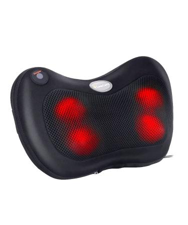 Lentcare Shiatsu Back and Neck Massager 4 Heated Rollers with Heat - 3D Kneading Deep Tissue Massage Pillow with AC Adapter (Wired) for Office, Home, Car, Chair, Athletes & Muscle Pain Relief - Black Pillow Massager