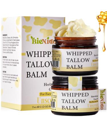 BieNido Organic Beef Tallow for Face Grass Fed Tallow and Honey Balm with Raw Honey and Jojoba Oil for Sensitive and Dry Skin (2 Oz (Pack of 2) Unscented)