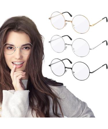Shop 3-Piece Retro Round Glasses | Unisex Vintage Metal Frame & Clear Lenses - Perfect for Decoration! - Buy Online on GoSupps.com