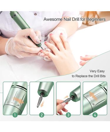 Portable Rechargeable Nail Drill Kit - Cordless Electric Efile Set with 7 Bits - Manicure Pedicure Tool in Green - Buy Online on GoSupps.com