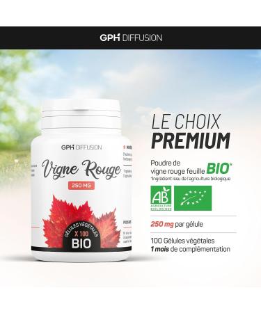 Organic Red Vine Leaf - 100 Vegetable Capsules of 250 mg - Buy Online on GoSupps.com