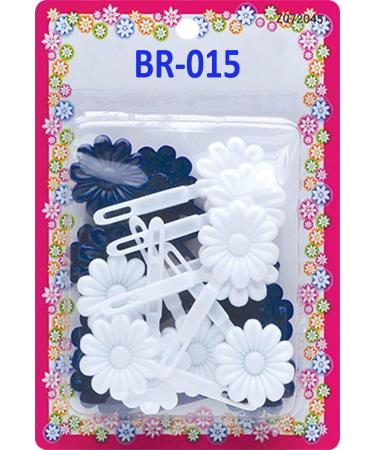 Tara Girls Self Hinge Plastic Flower Hair Barrettes 18 Pieces Selection (Blue White)