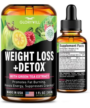Weight Loss Drops Natural Detox Made in USA - Diet Drops for Fat Loss - Effective Appetite Suppressant & Metabolism Booster - 1 Fl Oz