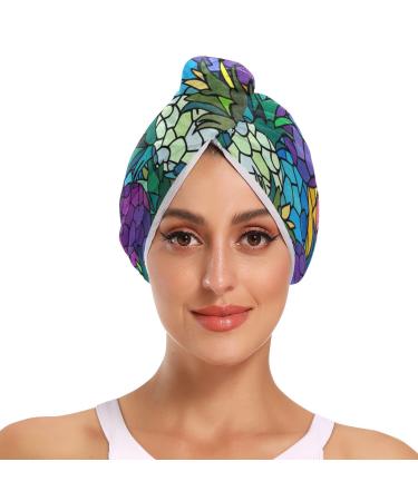 Abstract Colorful Pineapple Hair Towel 2 Pack Super Absorbent Hair Drying Towel Quick Dry Hair Turbans Head Towel with Button Twisty Wrap for Women Girls