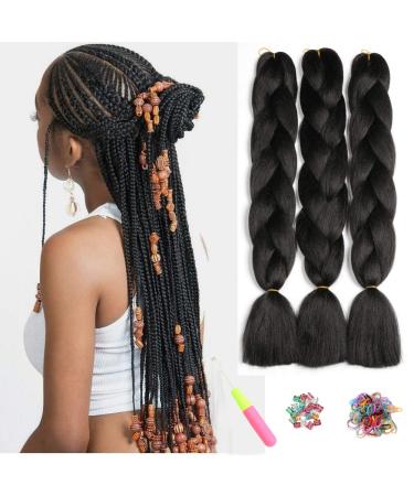 Showjarlly Schwarz Braids Extension Kanecalon Kunsthaar Haar Ombre Jumbo Braid Hair extension 24 " Kanecalon braids Box Braid Hair Kunsthaar For single-bridge for Crochet Twist Lichen Hair 61cm-24 inch (3 pack) Natural black - Buy Online on GoSupps.com