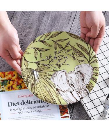 SHAOHUASC Ceramic Plates Round Dishes Bone China Cartoon Character Printed On-Glazed Elephant Floral Plate - Buy Online on GoSupps.com
