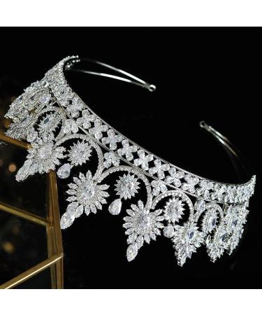 Aoligrace Luxury 5A Cubic Zirconia Bridal Tiara - Wedding Quinceanera CZ Crown | Pageant Headpiece Hair Accessory - Silver - Buy Online on GoSupps.com