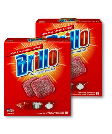 Brillo Steel Wool Soap Pads, Long Lasting, Original Scent Cleaning, 18 Count (Original, 18 Count (Pack of 2)) Original 18 Count (Pack of 2)