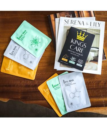 Kings Care Men's Face Mask Skin Care Kit (6 Pack) - Turmeric Anti-Acne & Aloe Vera Soothing, 2% BHA Salicylic Acid Sheet Mask - Hydrating, Brightening, Pore Refining - Buy Online on GoSupps.com