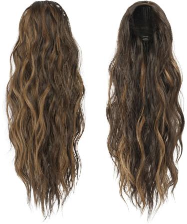 FESHFEN 18 Drawstring Ponytail Extension - Curly Wavy Black Brown Mix Golden Blonde Synthetic Hairpiece for Women - Buy Online on GoSupps.com