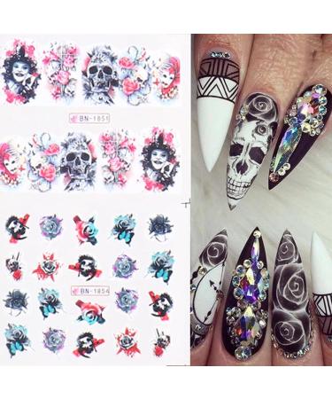 Skull Nail Stickers Halloween Water Decals Foil Transfer Designer Art Supplies - 12pcs Design 4 - Buy Online on GoSupps.com