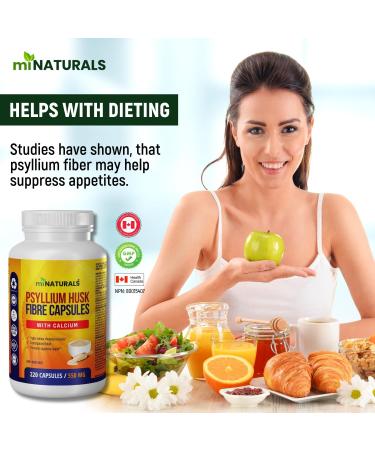 miNATURALS Psyllium Husk Capsules + Calcium | 220 Soluble Fibre Supplement Pills | Use as Stool Softner & Constipation Relief for Men Women | Supports Digestive Health - Buy Online on GoSupps.com