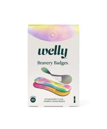 Welly Bandages Refill Pack - Bravery Badges, Adhesive Flexible Fabric Bandages, Standard Shapes, Colorwash Tie Dye Patterns - 24 Count, 4 Pack