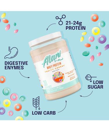 Alani Nu Whey Protein Powder Fruity Cereal | 23g Protein with Low Sugar & Digestive Enzymes | Meal Replacement Powder | Low Fat Low Carb Whey Isolate Protein Blend | 30 Servings - Buy Online on GoSupps.com