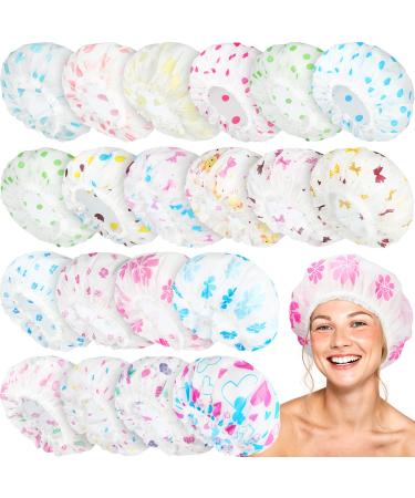 Waterproof Shower Caps  20 Pcs Assorted Plastic Reusable Shower Caps Bathing Salon Hair Cap Elastic Band Bath Caps for Women Ladies Girls Home Spa