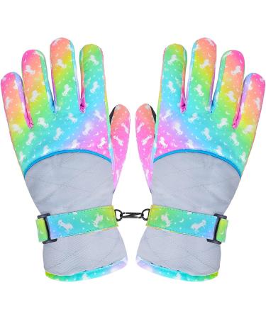 PAMAID Kids Winter Snow Gloves - Waterproof Ski Gloves for Girls | Outdoor Windproof Warm Snowboard Gloves - Rainbow (Medium) - Buy Online on GoSupps.com