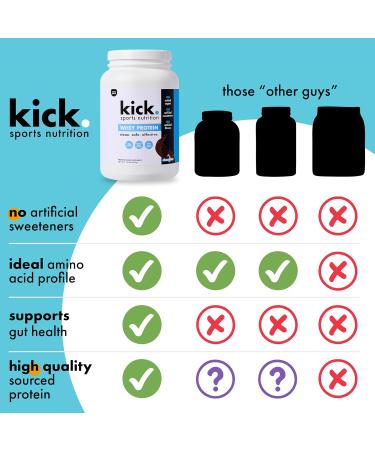 Kick Whey Protein Powder Chocolate Flavor 25 G Protein Gluten Free Workout Supplement with Amino Acids to Support Fitness Goals & Gut Health No Added Sugar No Artificial Flavor 16 Servings - Buy Online on GoSupps.com