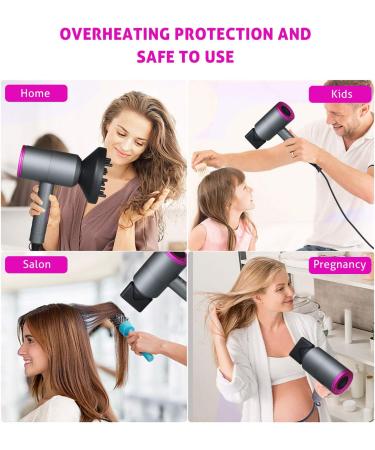 1800W lonic Hair Dryer Fast Hairdryer Blow Dryer Professional Salon Ionic Blow Dryer with 3 Nozzles & 1 Diffuser & 3 Heating & 2 Speed & Cold Settings Fast Drying for Salon Home Travel - Buy Online on GoSupps.com