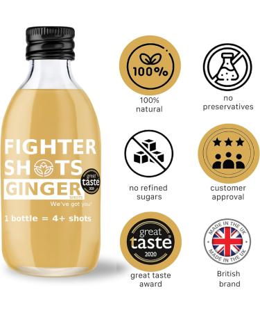 Fighter Shots Ginger Dosing Bottles (6x250ml/24+ Shots) | Immune Support & Energy Boost | 100% Natural Fresh Ginger Shots - Buy Online on GoSupps.com