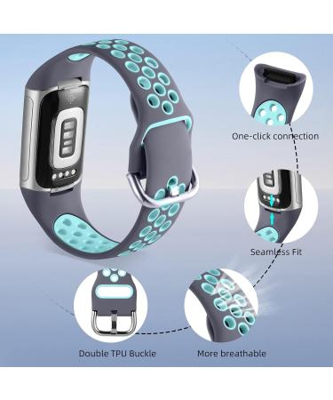 Buy Cemika Silicone Bracelet for Fitbit Charge 5 & 6 - Waterproof Soft Breathable Sports Bands in Gray-Green (S: 5.5-7.1) - International Shipping Available - Buy Online on GoSupps.com