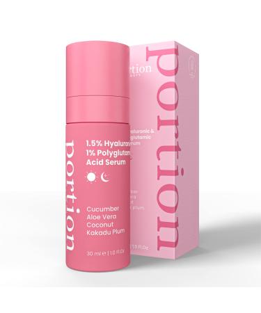 PORTION Hyaluronic Acid Serum: 1.5% Hyaluronic Acid & 1% Polyglutamic Acid - Face Serums for Mature Skin: Anti Aging Serum for Face & Hydrating Serum - Face Serum for Women & Mens Skincare 30ml