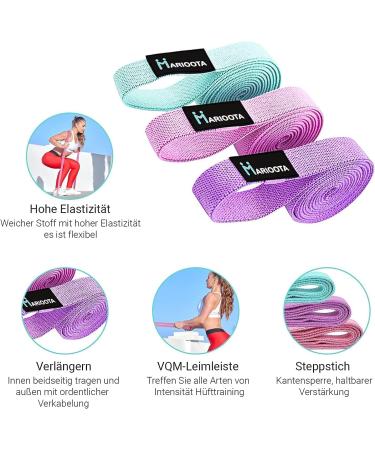 Marioota Long Fabric Fitness Straps Set - 3 Resistance Tapes with Handles & Door Anchors - Blue Pink Purple - Ideal for Home & Gym Workouts - Buy Online on GoSupps.com
