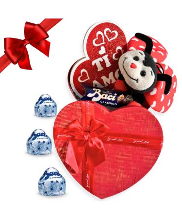 NARAMAKI Gift Ideas for Valentine's Day and Women's Day 2025 Baci Perugina 250 g + Paper Heart Box + Wooden Heart with Inscription 15 cm + Ladybird "Dolly" 20 cm (BACI PERUGINA)