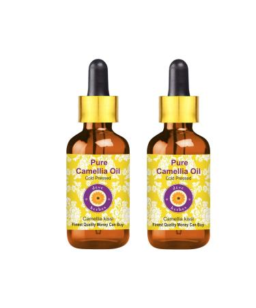 Dev Herbes Pure Camelie Oil (Camellia Kissi) with glass dripper natural therapeutic quality cold -pressed (Pack of Two) 100ml X 2 (6.76 oz)
