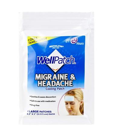 WellPatch Cooling Headache Pads, Migraine, 4 Large Patches- 4.3 x 2 Inch (Pack of 6)