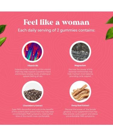 Hormone Balance & Menopause Relief Gummies for Women - PMS & Cycle Support with Vitamin B6 & Dong Quai - Mood & PMS Support - Buy Online on GoSupps.com
