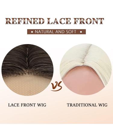 Fine Lace Front Wavy Wig for Women | 40 cm Black Brown to Light Blonde Shoulder-Length Synthetic Bob | Daily Wear Middle Parting R4/613/24# - Buy Online on GoSupps.com