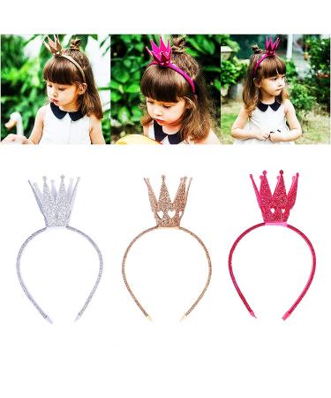 Sparkling Crown Headband Set | Princess Tiara Hair Bows for Baby Birthday Party - 3 Pieces - Buy Online on GoSupps.com