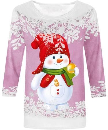 hristmas 3/4 Sleeve Shirts for Women Dressy Casual Cute Print Crewneck Tunic Tops Loose Three Quarter Length Pullover XX-Large New Release01_pink - Buy Online on GoSupps.com