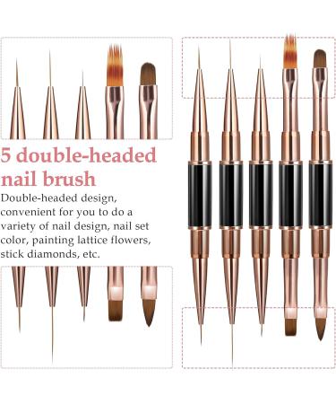 Lusofie 5Pcs Double-Ended Nail Art Brushes - Professional Acrylic Liner & Detail Brushes for Manicure, Nail Painting, and Design - Salon Quality Tools for Home DIY - Buy Online on GoSupps.com
