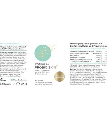 Probio Skin Capsules - High-Dosed Vegan Probiotics & Prebiotics with Organic Inulin Vitamin A & Konjac Root - 60 Capsules for Healthy Skin - Buy Online on GoSupps.com