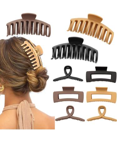 9Count 4.3In Big Hair Claw Clips Neutral Colors Hair Clips For Women Claws Clips For Thick Hair Banana Clips Medium Large Hair Claws Square Strong Hold Hair Styling Accessories For Girls