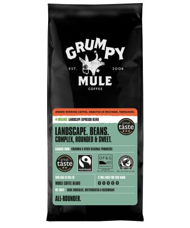 Grumpy Mule Organic Espresso Landscape Blend Whole Coffee Beans with tastes of soft Fruits & Dark Chocolate 500 g