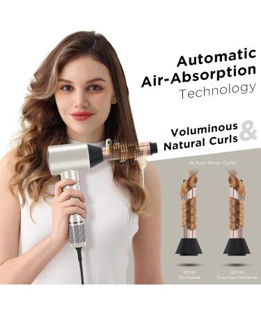 PARWIN PRO BEAUTY Air-Sonic Hair Dryer with Diffuser & Auto-Wrap Curlers - High Speed Ionic Blow Dryer with HD-LED Display | Champagne Silver Professional - Buy Online on GoSupps.com