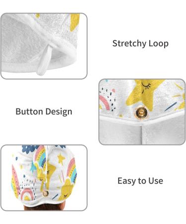 Rainbows Clouds Stars Hair Towel 2 Pack - Super Absorbent Quick Dry Hair Turbans for Women & Girls - Buy Online on GoSupps.com