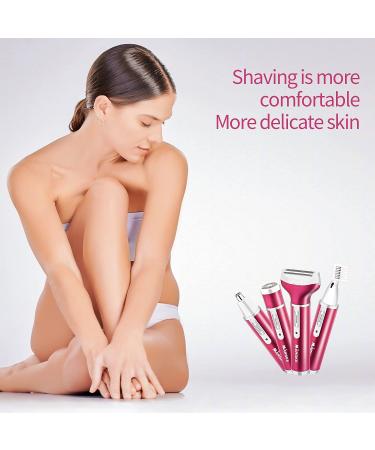 4 in 1 Women's Electric Bikini Razor - Rechargeable and Painless Shaver for Bikini Area, Nose, Armpit, Eyebrow, and Facial - Rose Red - Buy Online on GoSupps.com