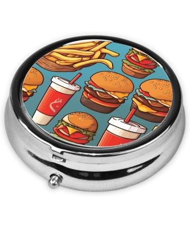 Portable Metal Pill Box - Burgers & Fries Design 3-Compartment Mini Case for Travel Ideal for Small Pills - Buy Online on GoSupps.com