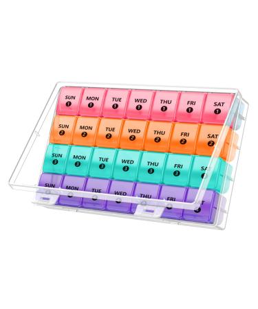 Monthly Pill Organizer 1 Time a Day with Dust-Proof Case, DANYING Extra Large 4 Weeks Pill Box Once a Day, 28 Days Pill Container 1 Per Day, Weekly Vitamin Case, Daily Medicine Organizer XL Red-orange-green-purple