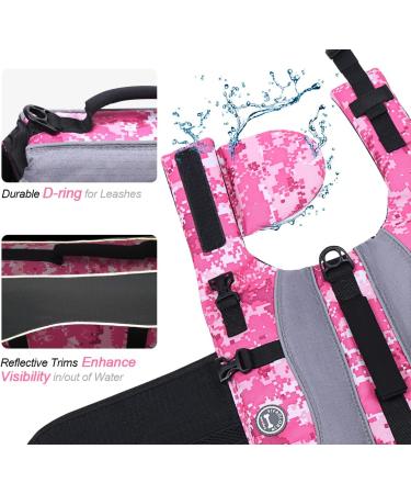 Vivaglory Reflective Dog Rescue Vest with Removable Front-Wheel Drive - Camo Pink L (63-78cm) for Swimming & Boating - Buy Online on GoSupps.com