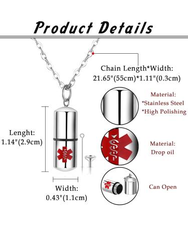 Large Medical Alert Necklace | Stainless Steel Medical ID Pendant for Men & Women - Buy Online on GoSupps.com