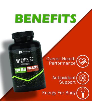 Vitamin B2 400mg | 180 Capsules | Riboflavin Supplement | Gluten Free & Non-GMO - HealthFare - Buy Online on GoSupps.com