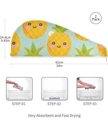 Super Absorbent Yellow Pineapple Teal Hair Towel 2 Pack | Quick Dry Hair Turbans for Women & Girls - Buy Online on GoSupps.com
